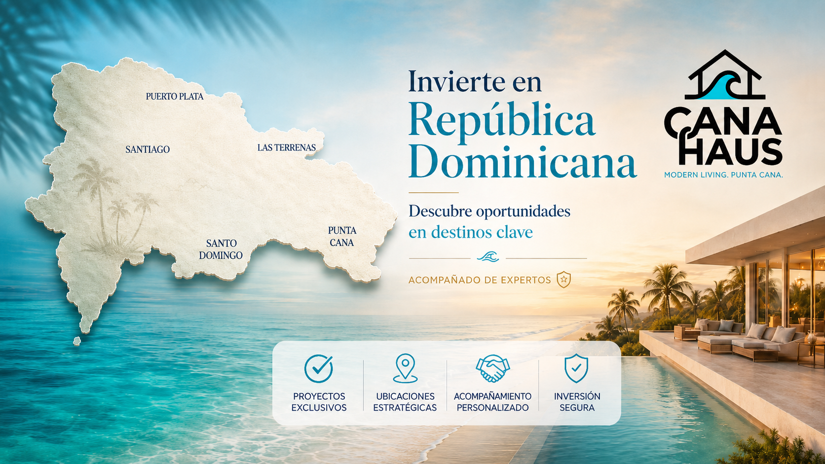 Mapa de República Dominicana con ubicaciones clave de Cana Haus